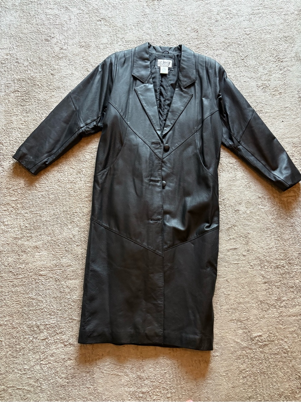 Black Leather Long Coat (Womens)